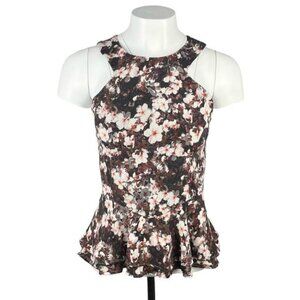 PARKER 100% Silk Floral Peplum Blouse XS